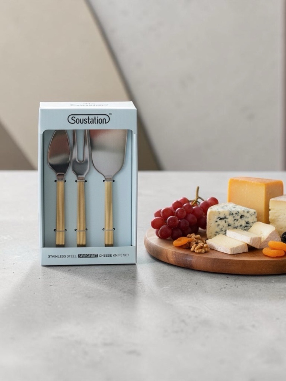 Soustation Gold-Handle 3-Piece Cheese Knife Set New in Box